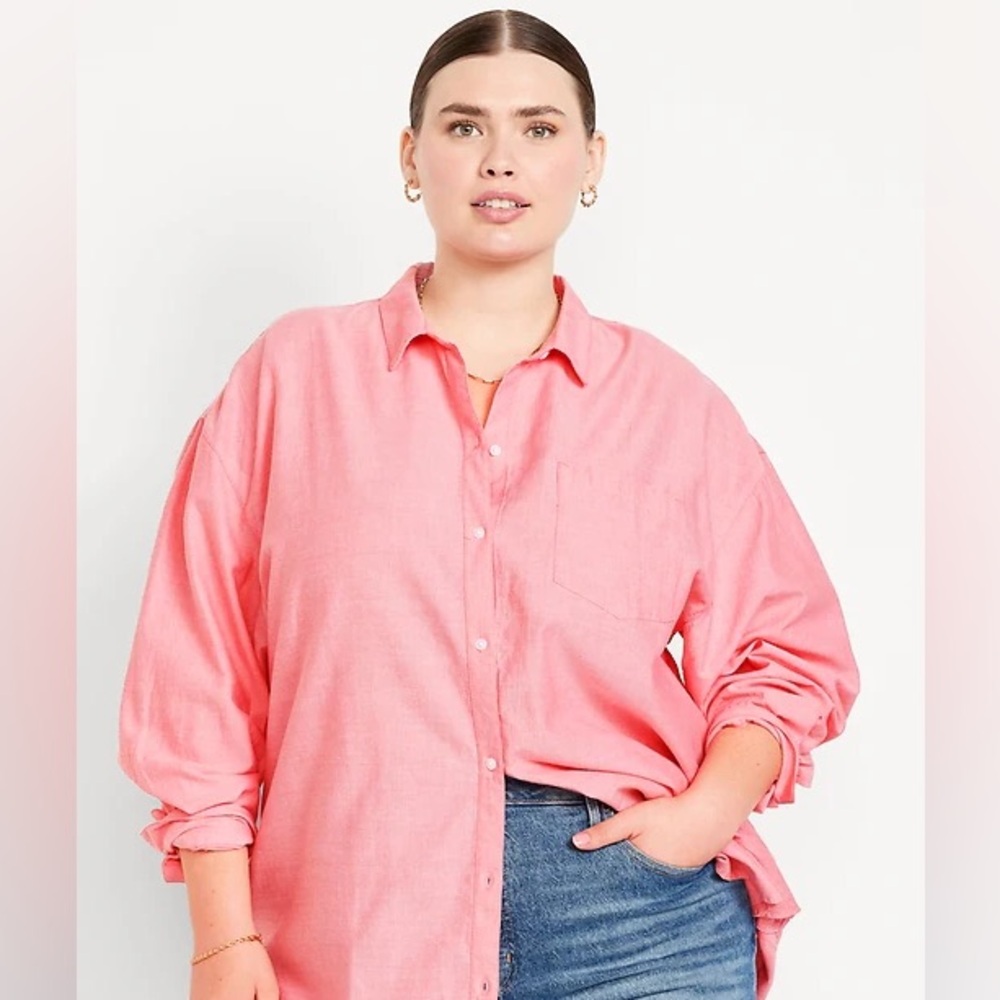 Old Navy Oversized Button-Down Boyfriend 100% Cotton Shirt Size XL